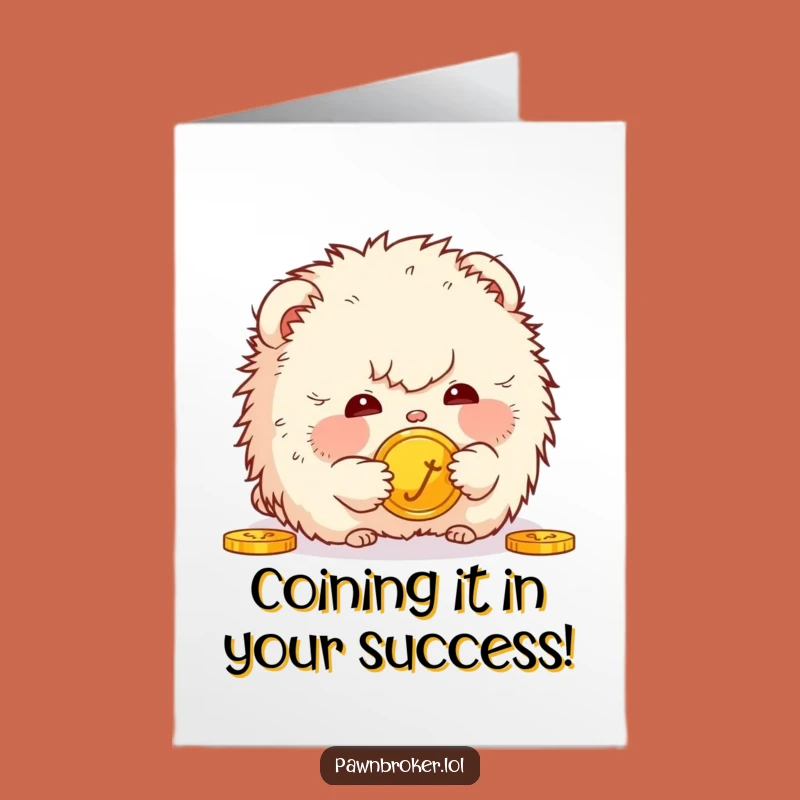 Free Printable Congrats Card: Coin Gazing Creature! Lucky Downloadable Celebration